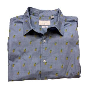 Paperdenim&cloth Button Up Shirt Mens 2X Blue New Pineapple Print Short Sleeve